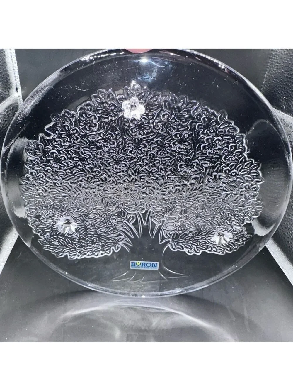Unused Vintage Tree of Life Glass Trivet Byron Hirota Glass Japan